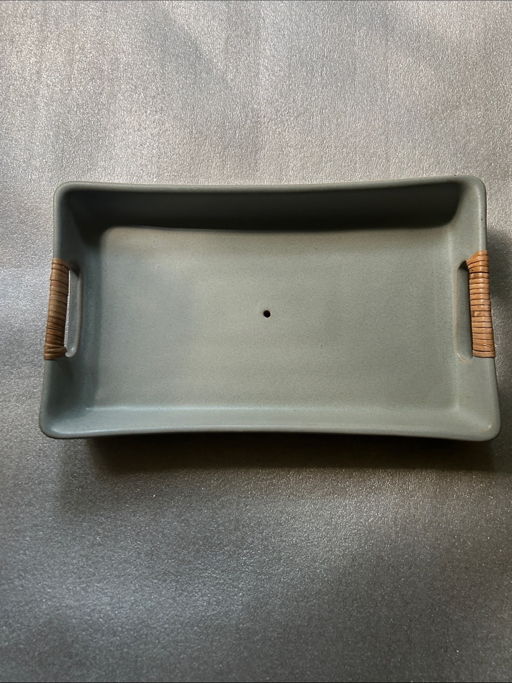 Studio McGee Handcrafted Ceramic Vanity Tray with Rattan Handles